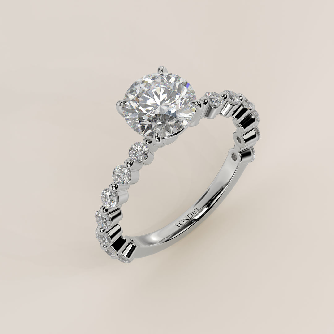 Kelly - Round Solitair Lab Grown Diamond Ring with Round Dot Diamond Band