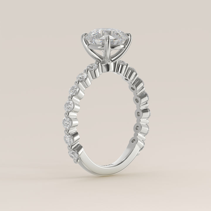 Kelly - Round Solitair Lab Grown Diamond Ring with Round Dot Diamond Band