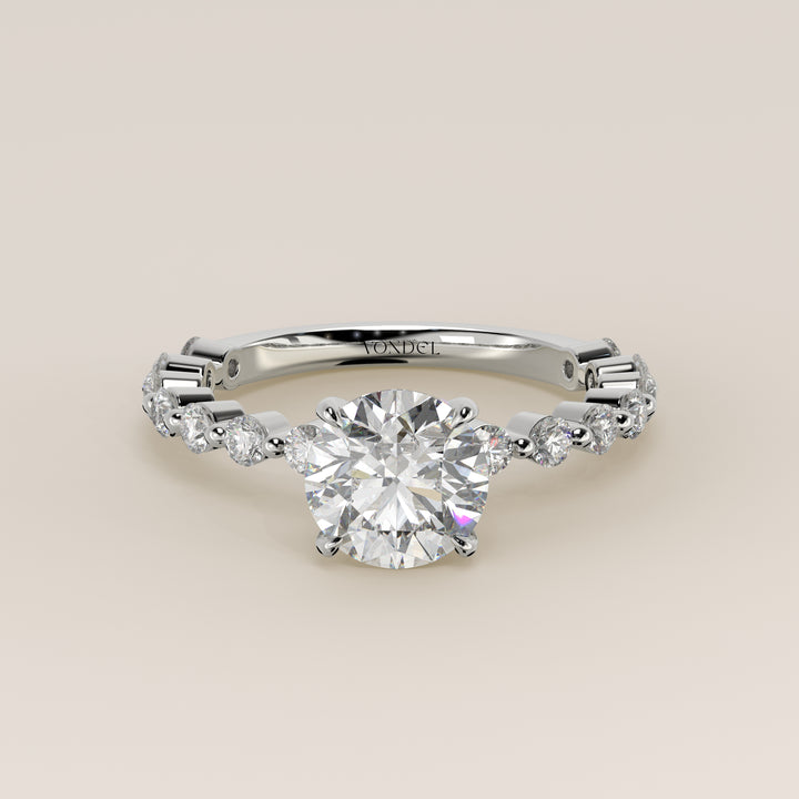 Kelly - Round Solitair Lab Grown Diamond Ring with Round Dot Diamond Band