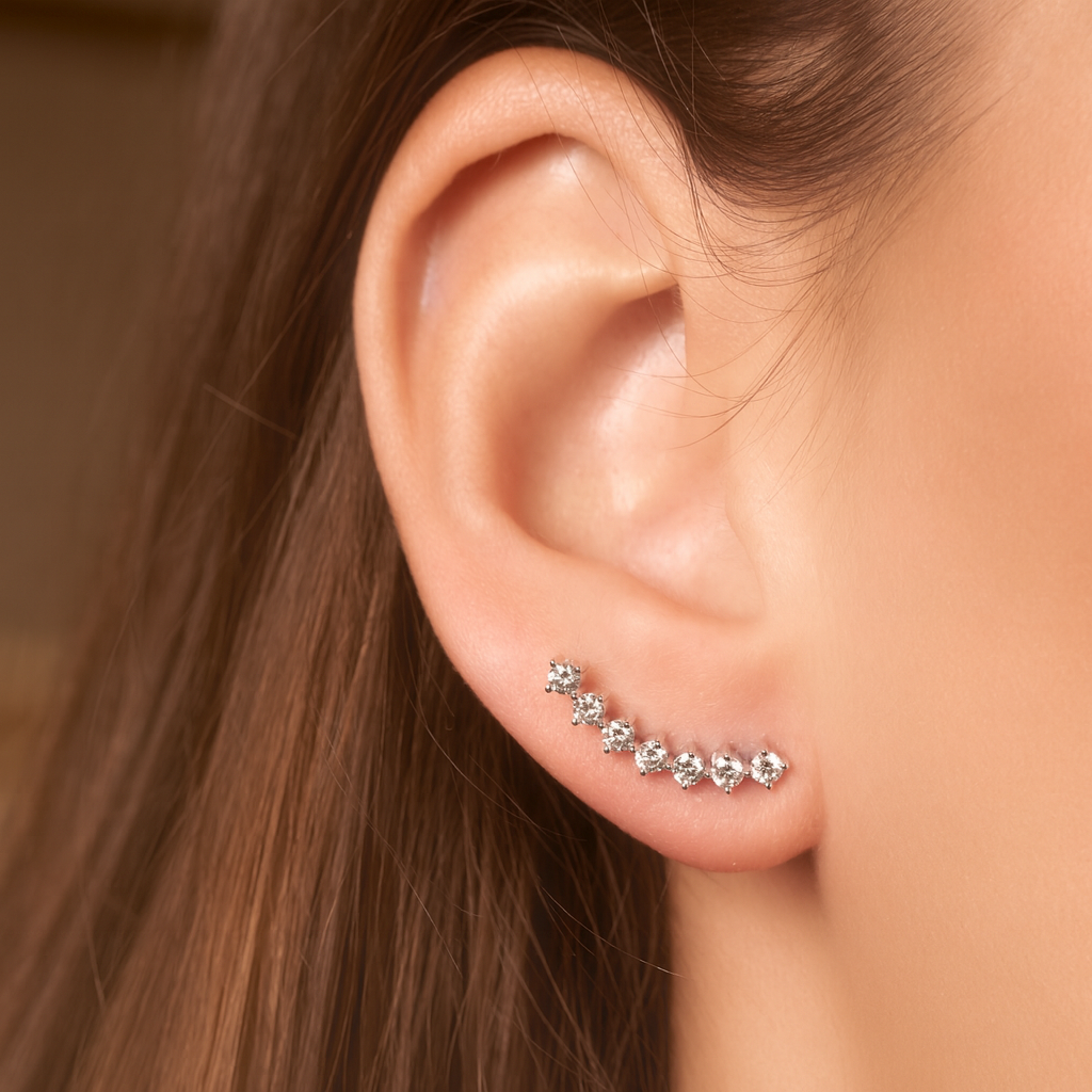 Anna - In Stock - Lab Grown Diamond Row Stud Earrings - 18K Gold - 0,81 ct