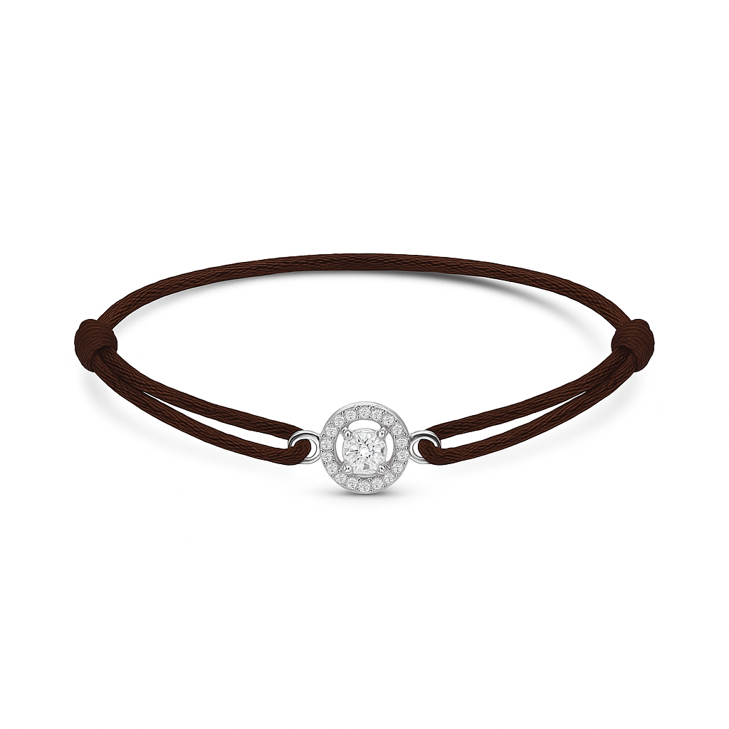 Armband Rond Briljant Halo met Satijnenkoord - 18K Witgoud - 0,6 ct
