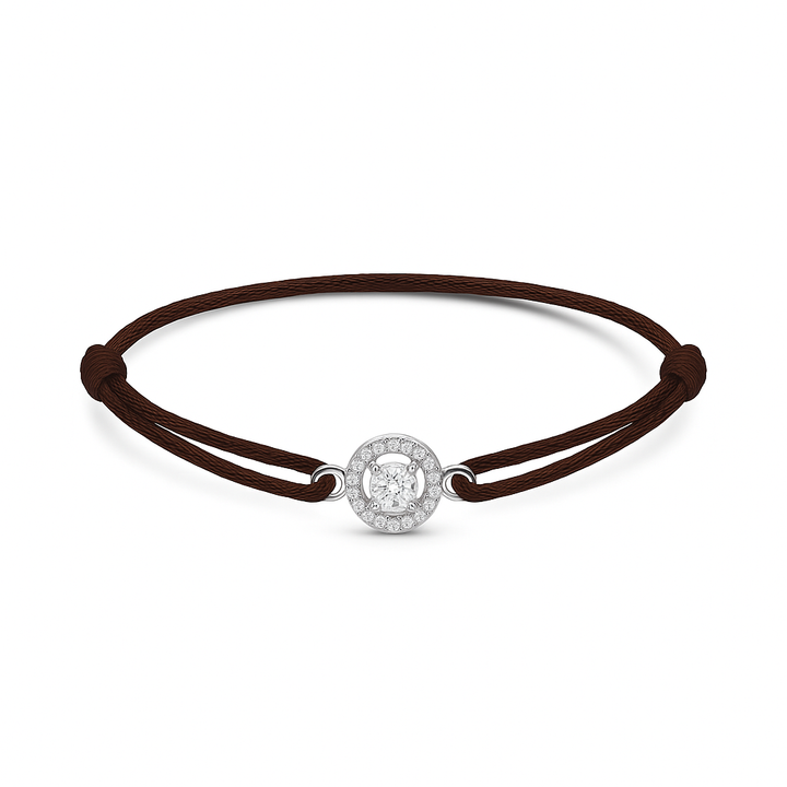 Armband Rond Briljant Halo met Satijnenkoord - 18K Witgoud - 0,6 ct