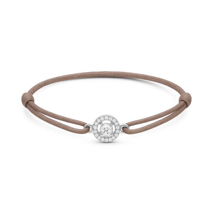 Armband Rond Briljant Halo met Satijnenkoord - 18K Witgoud - 0,6 ct
