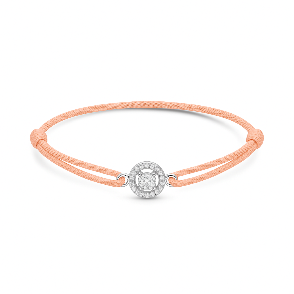 Armband Rond Briljant Halo met Satijnenkoord - 18K Witgoud - 0,6 ct