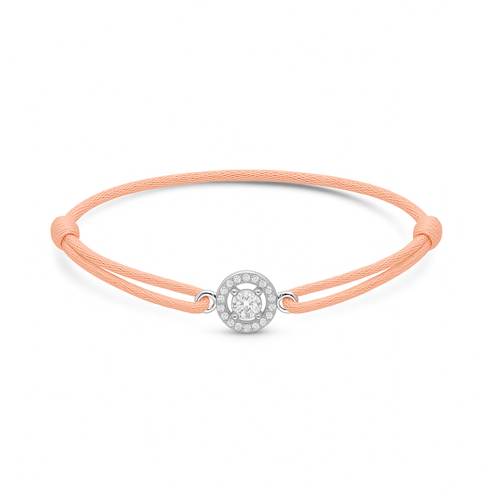 Armband Rond Briljant Halo met Satijnenkoord - 18K Witgoud - 0,6 ct