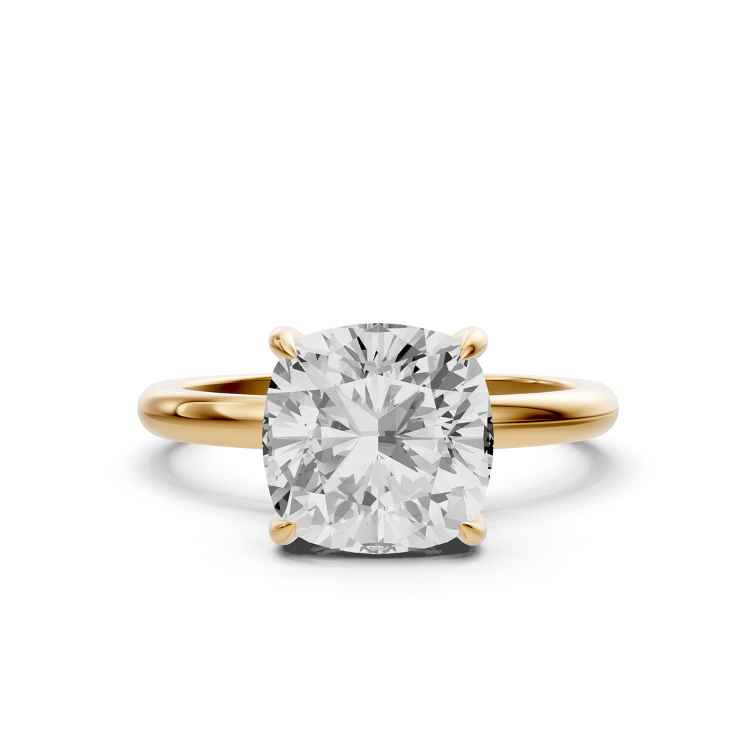 Kelly- Solitaire Cushion Ring met Hidden Halo