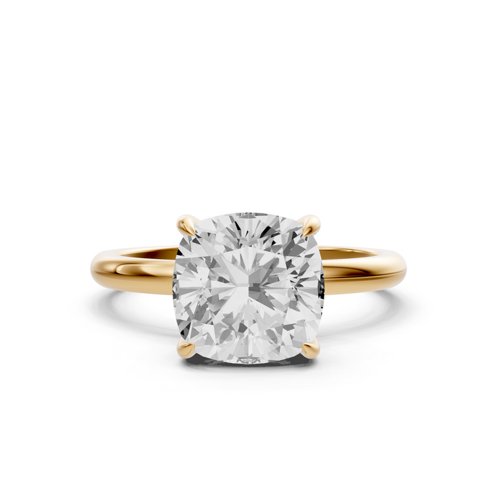 Kelly- Solitaire Cushion Ring met Hidden Halo