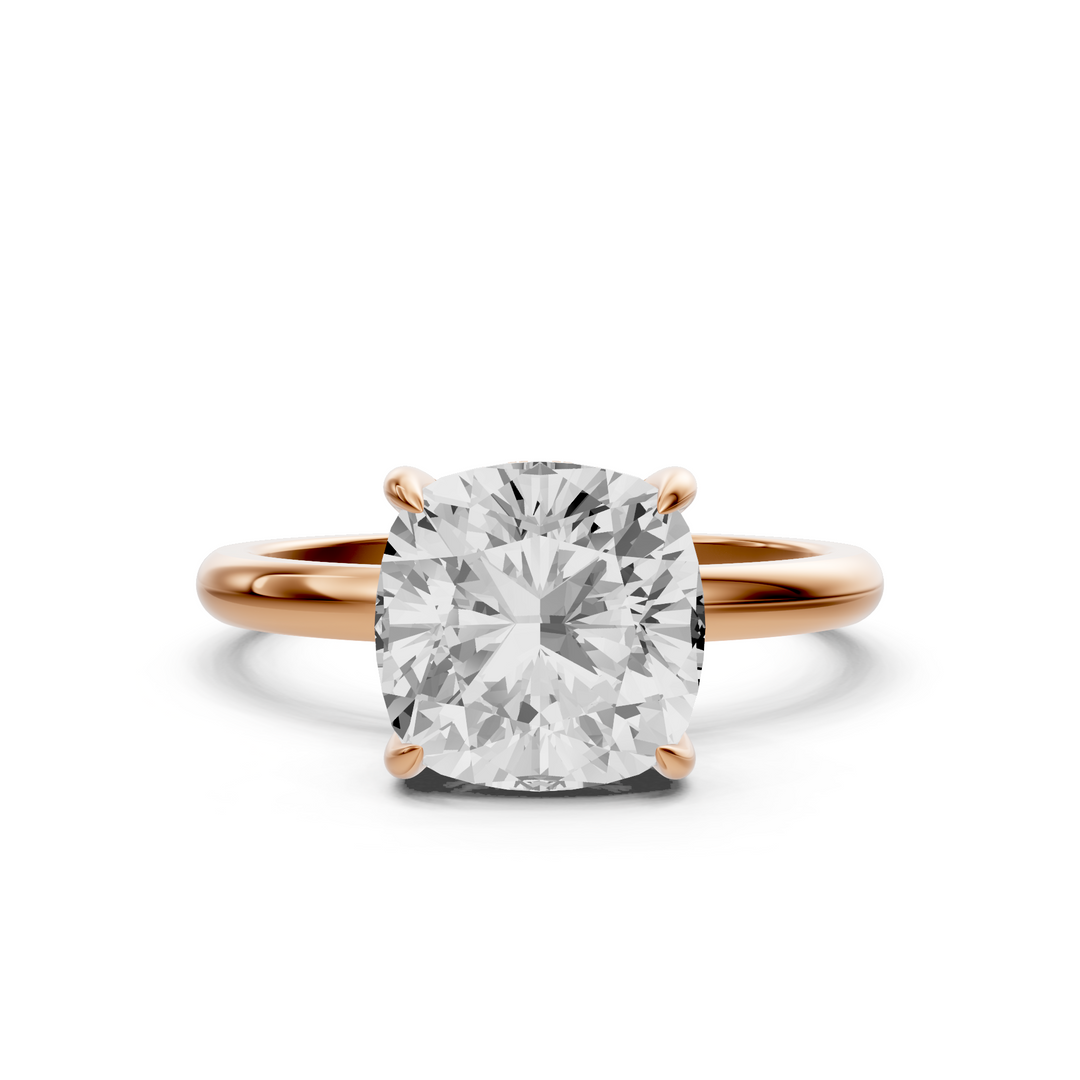 Kelly- Solitaire Cushion Ring met Hidden Halo