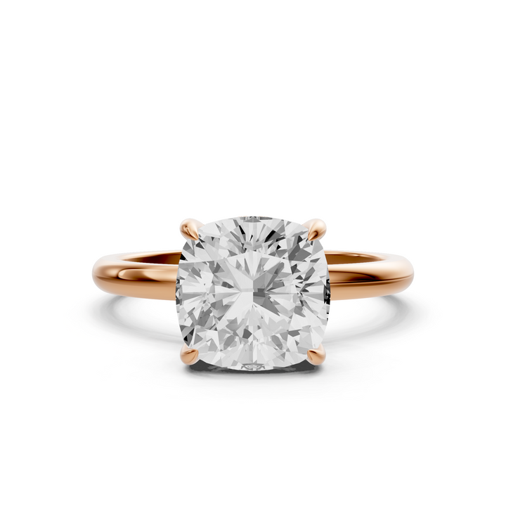 Kelly- Solitaire Cushion Ring met Hidden Halo