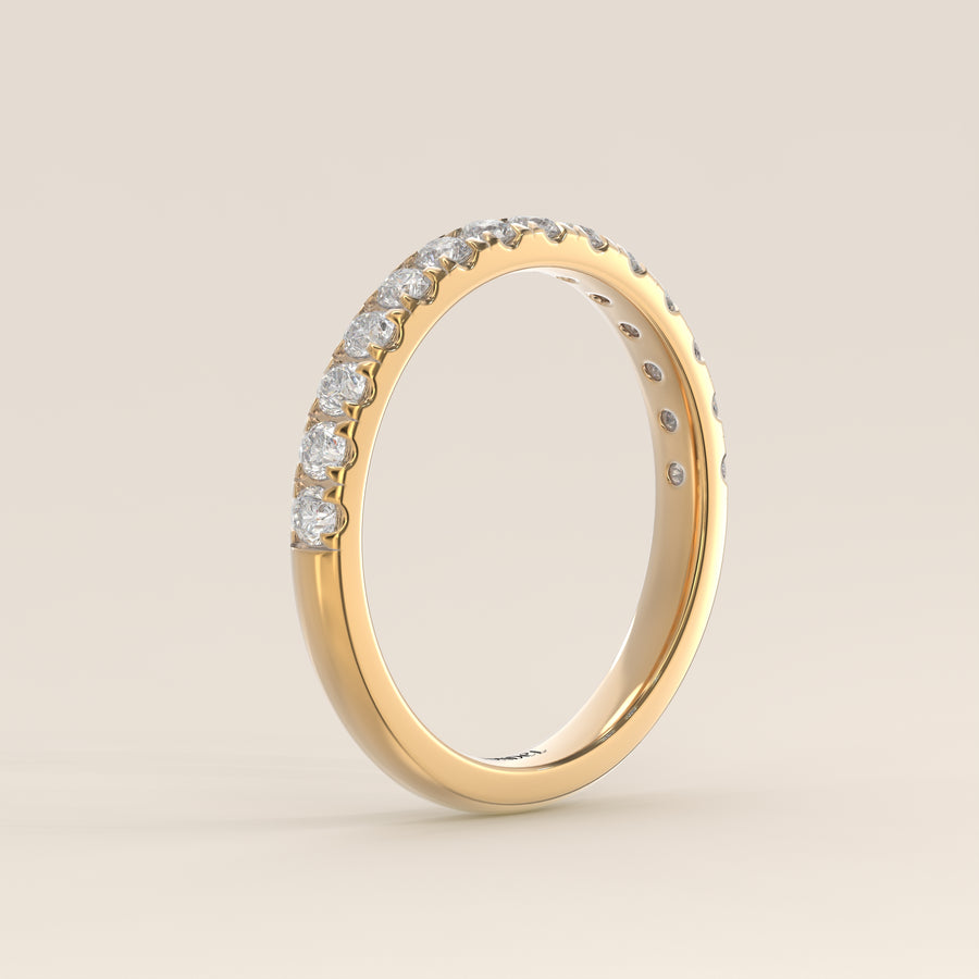 Lab grown diamanten rijring half gezet, geelgoud