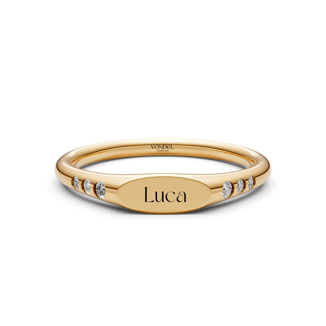 Zegelring met gravering naar keuze, 6 diamantjes - 18K Geelgoud - 0,08 ct