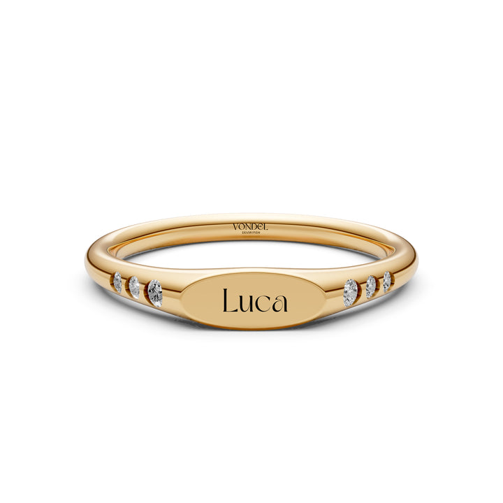 Zegelring met gravering naar keuze, 6 diamantjes - 18K Geelgoud - 0,08 ct