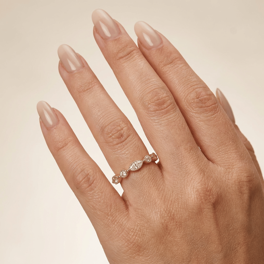 Marquise rond briljant lab grown diamant rijring vintagestijl 
