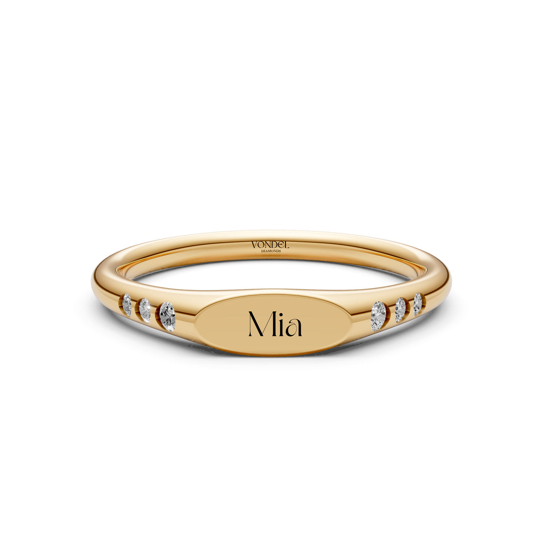 Zegelring met gravering naar keuze, 6 diamantjes - 18K Geelgoud - 0,08 ct
