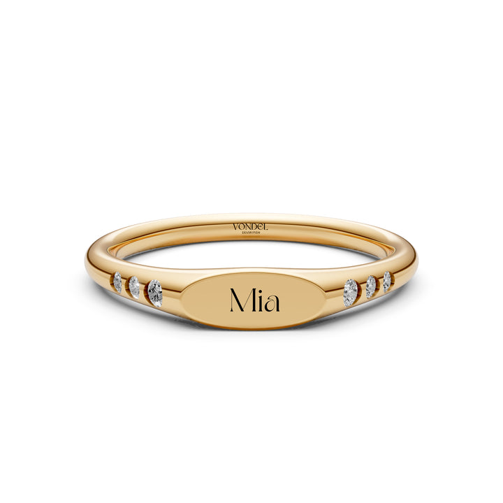 Zegelring met gravering naar keuze, 6 diamantjes - 18K Geelgoud - 0,08 ct