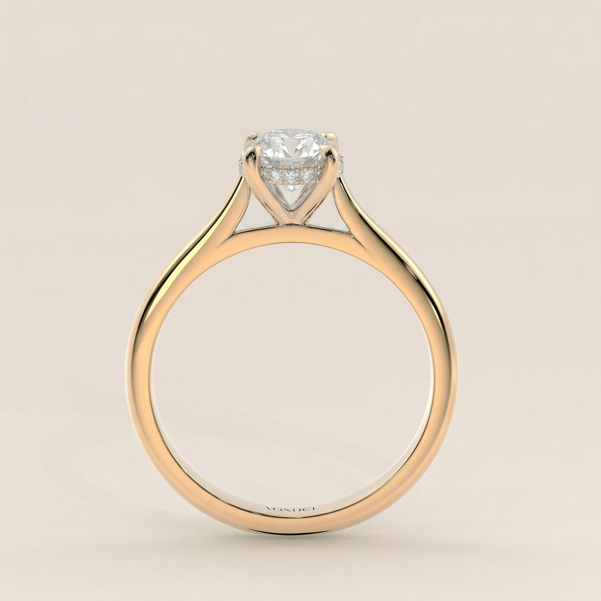 Mia - In Stock - Round Solitair Lab Grown Diamond Ring with Cathedral Setting and Hidden Halo