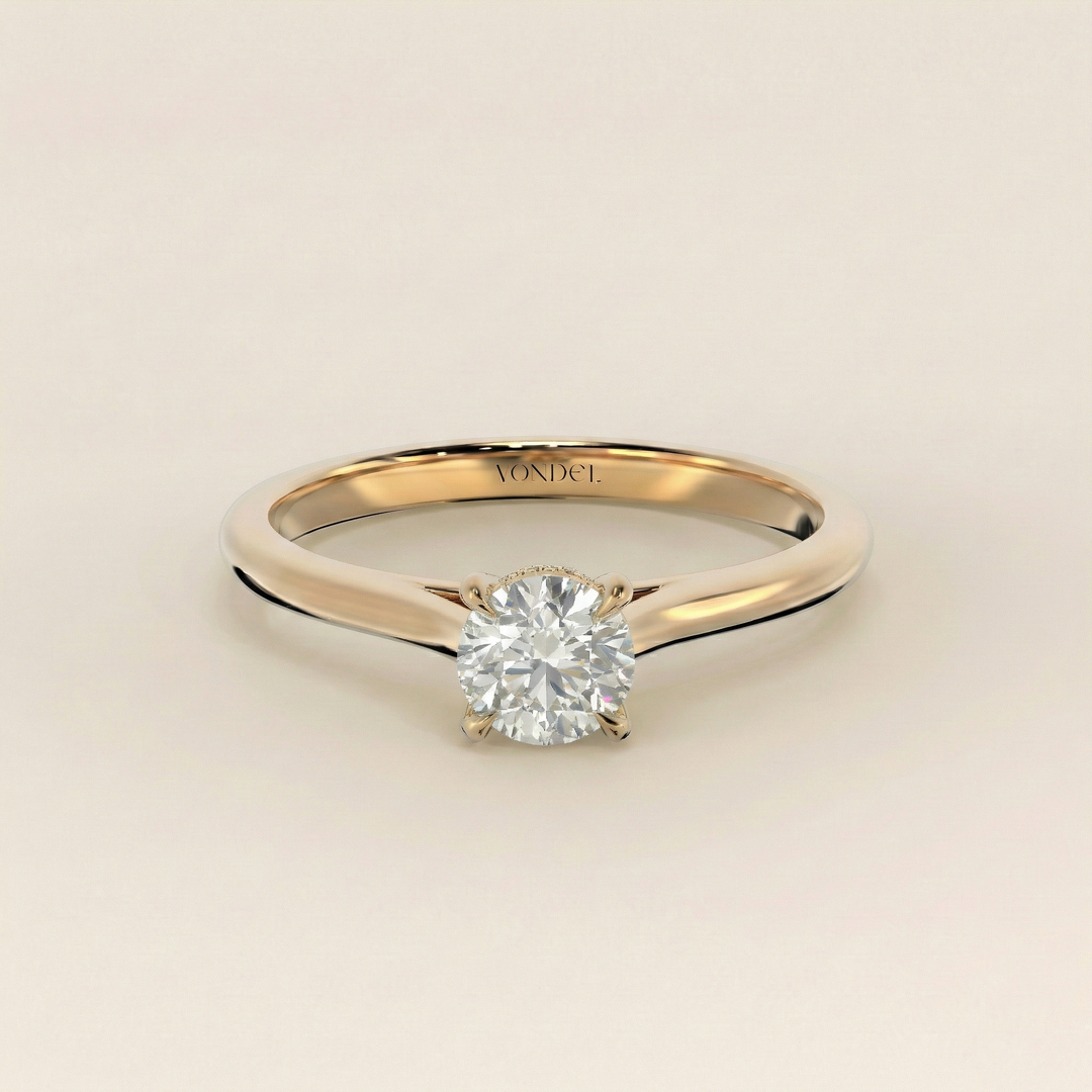 Mia - In Stock - Round Solitair Lab Grown Diamond Ring with Cathedral Setting and Hidden Halo