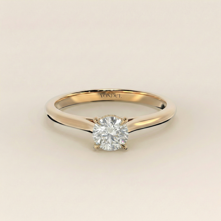 Mia - In Stock - Round Solitair Lab Grown Diamond Ring with Cathedral Setting and Hidden Halo