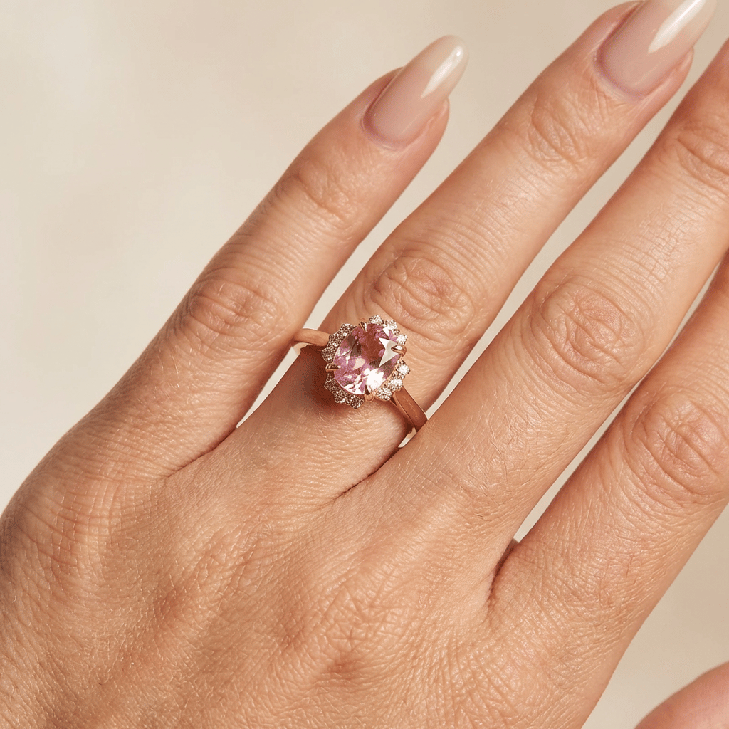 Bague en saphir rose et diamant de laboratoire éclatant