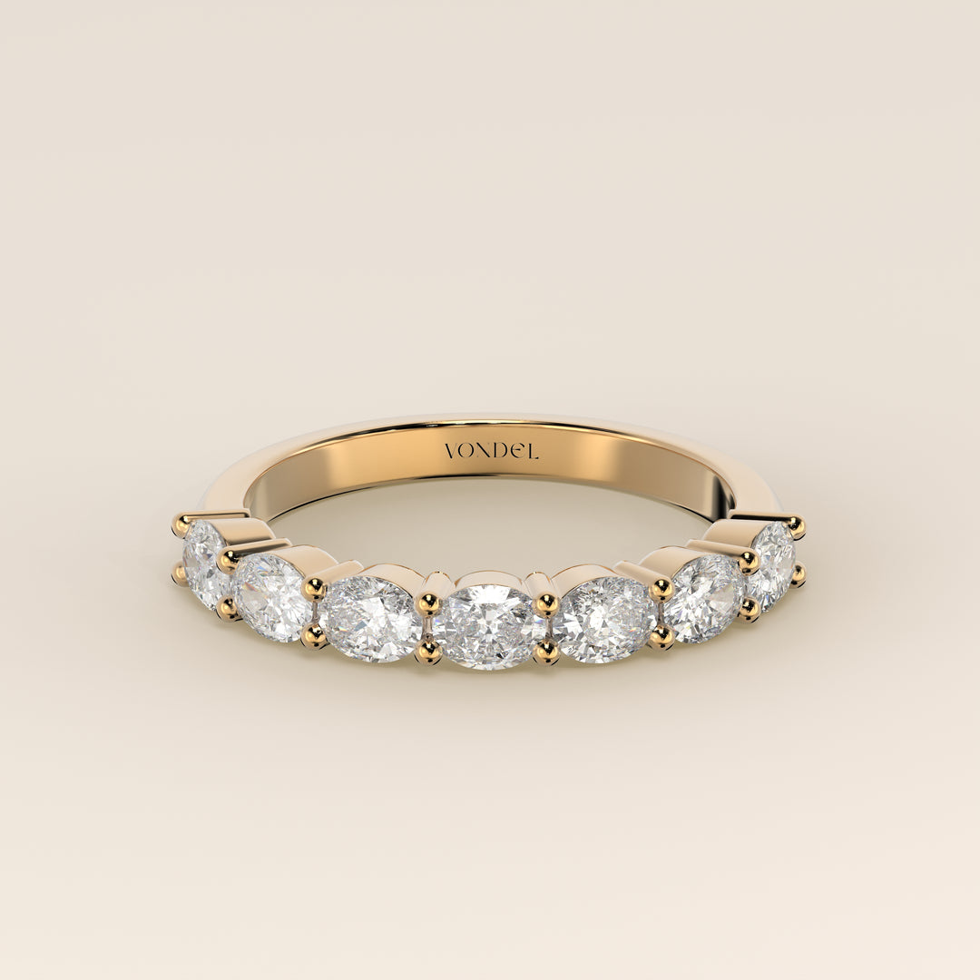 Rijring ovaal lab grown diamant east to west half gezet, geelgoud