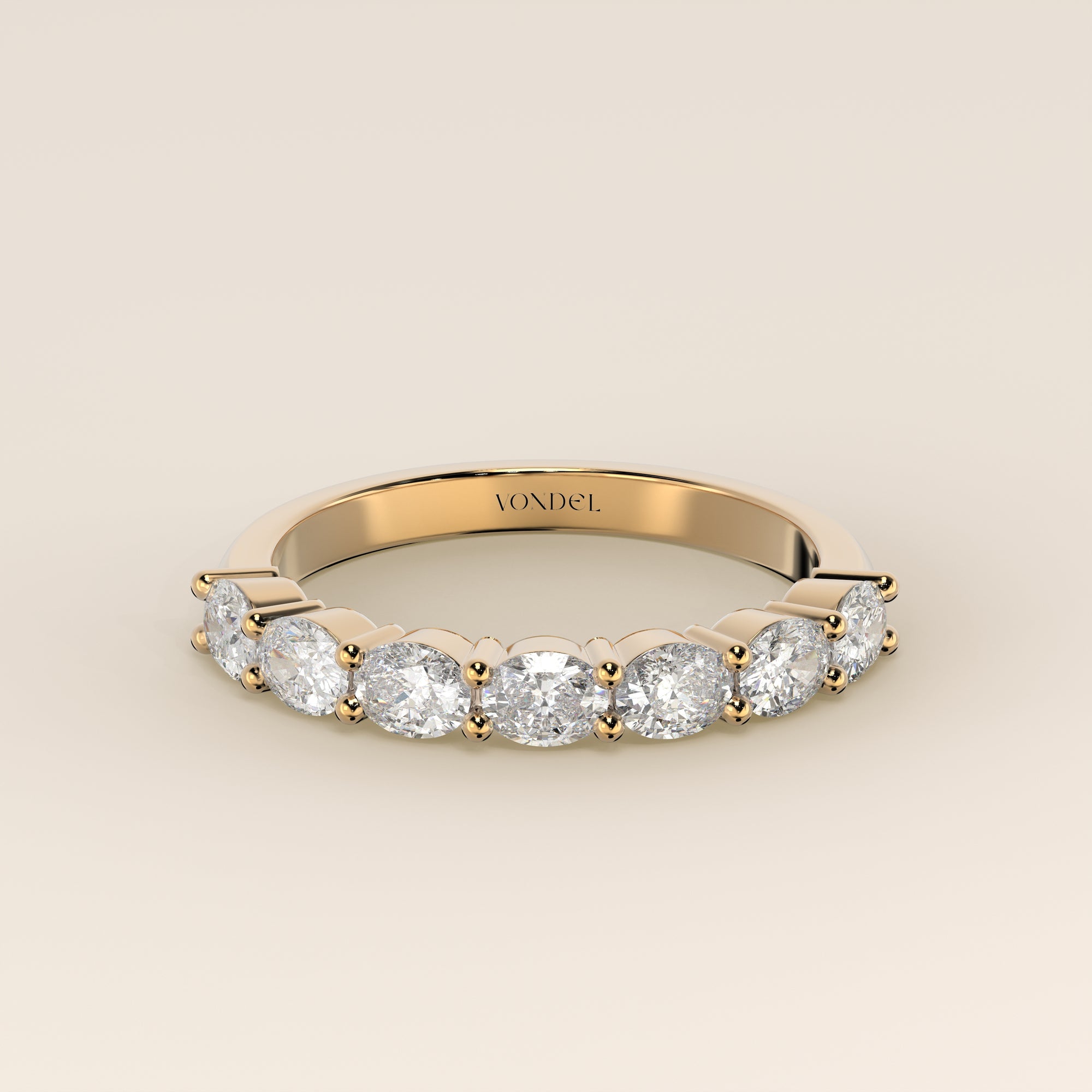 Rijring ovaal lab grown diamant east to west half gezet, geelgoud