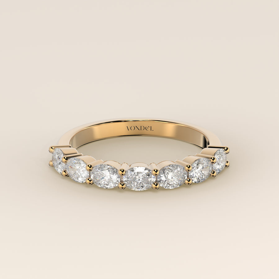 Rijring ovaal lab grown diamant east to west half gezet, geelgoud