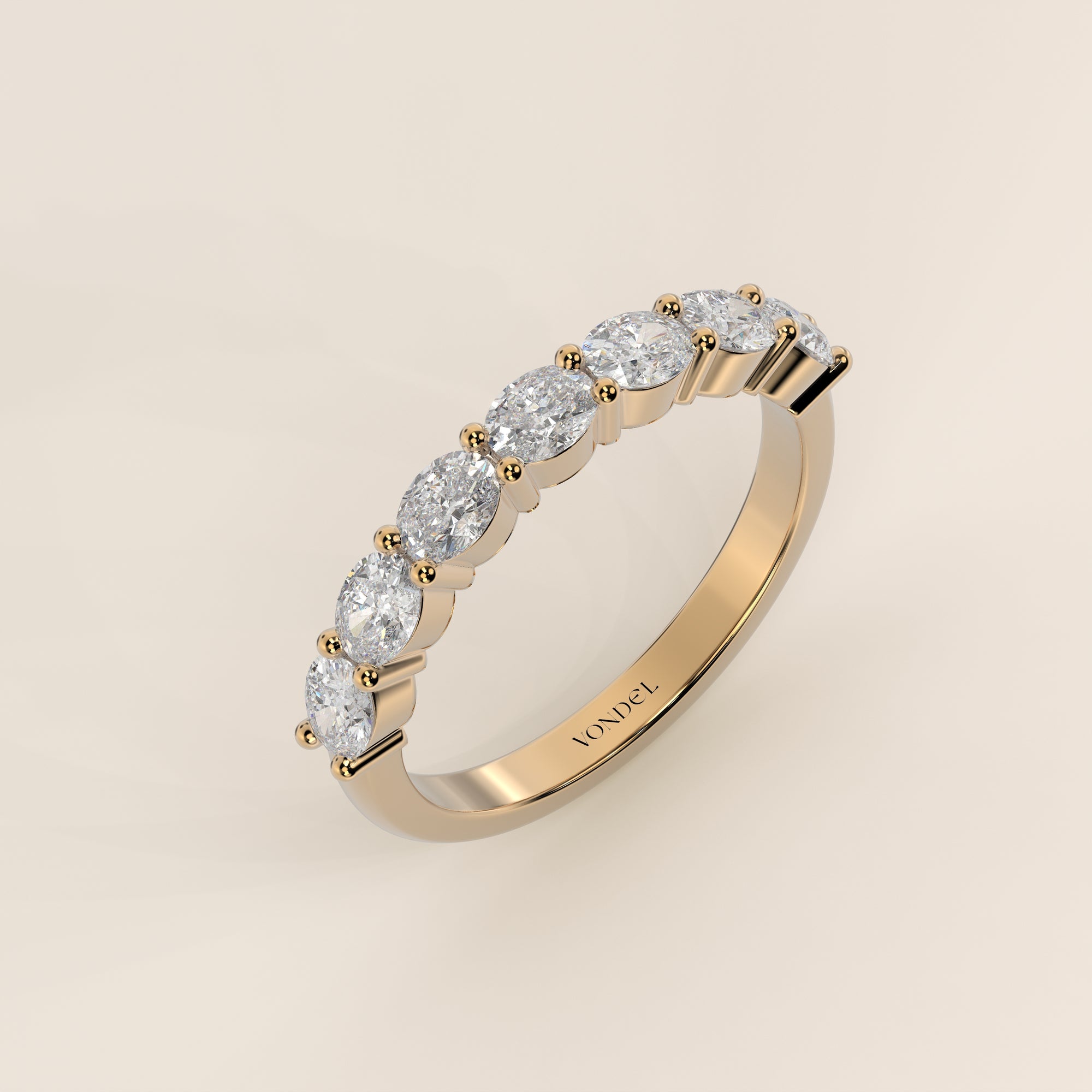 Rijring ovaal lab grown diamant east to west half gezet, geelgoud