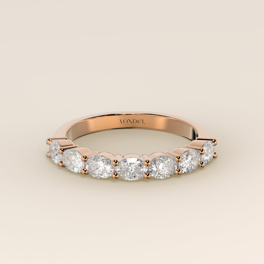 Rijring ovaal lab grown diamant east to west half gezet, rosegoud