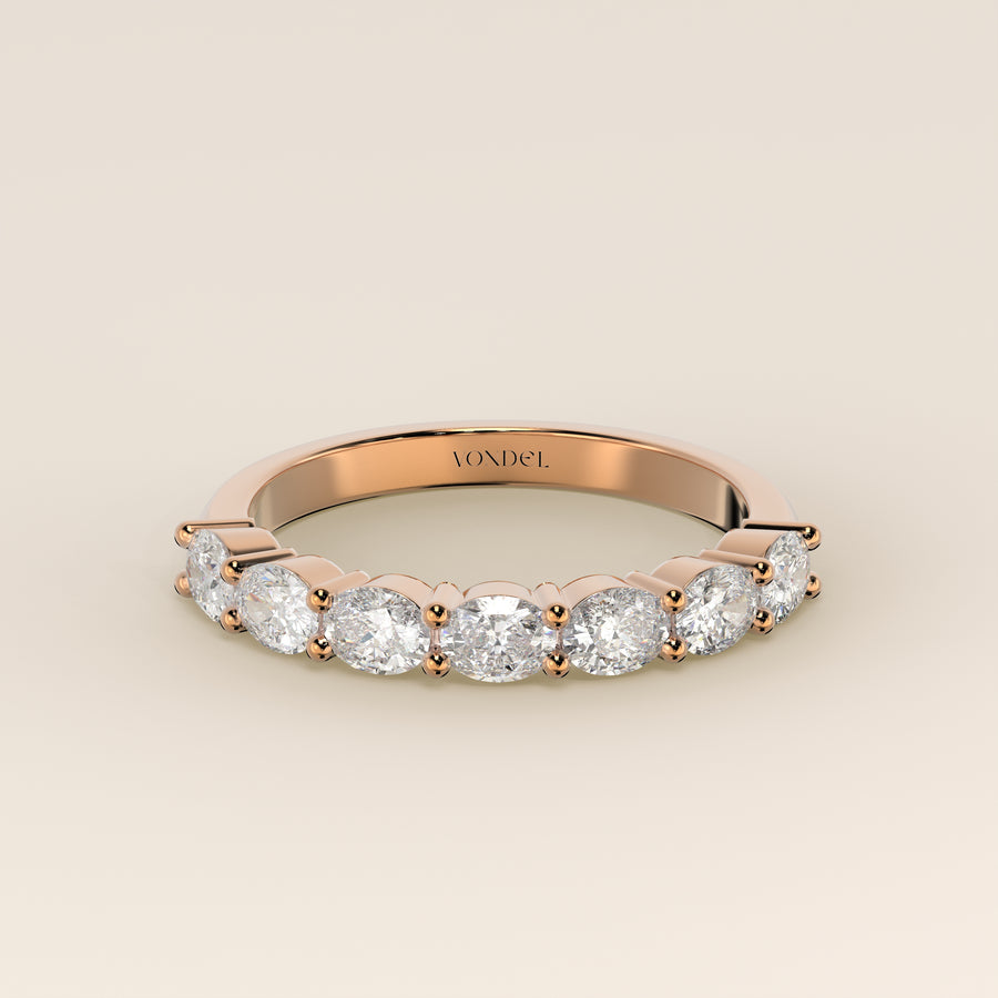 Rijring ovaal lab grown diamant east to west half gezet, rosegoud