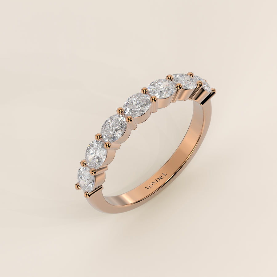 Rijring ovaal lab grown diamant east to west half gezet, rosegoud