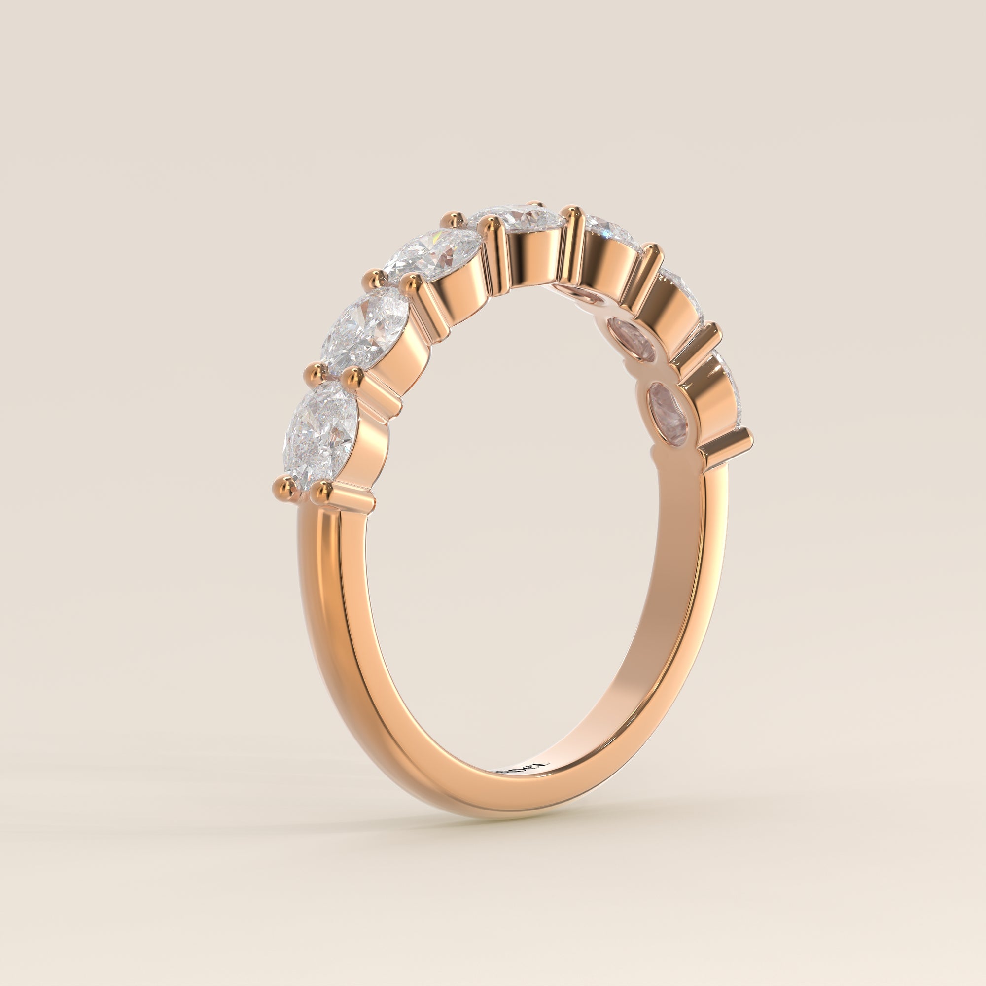 Rijring ovaal lab grown diamant east to west half gezet, rosegoud