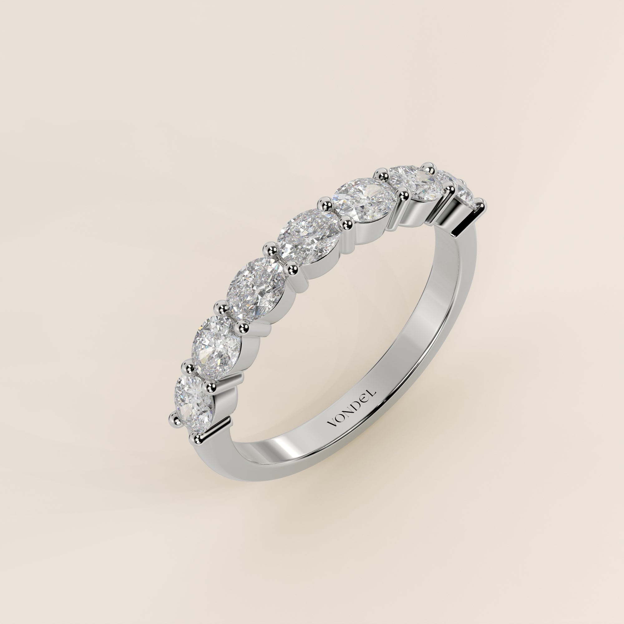 Rijring ovaal lab grown diamant east to west half gezet, witgoud