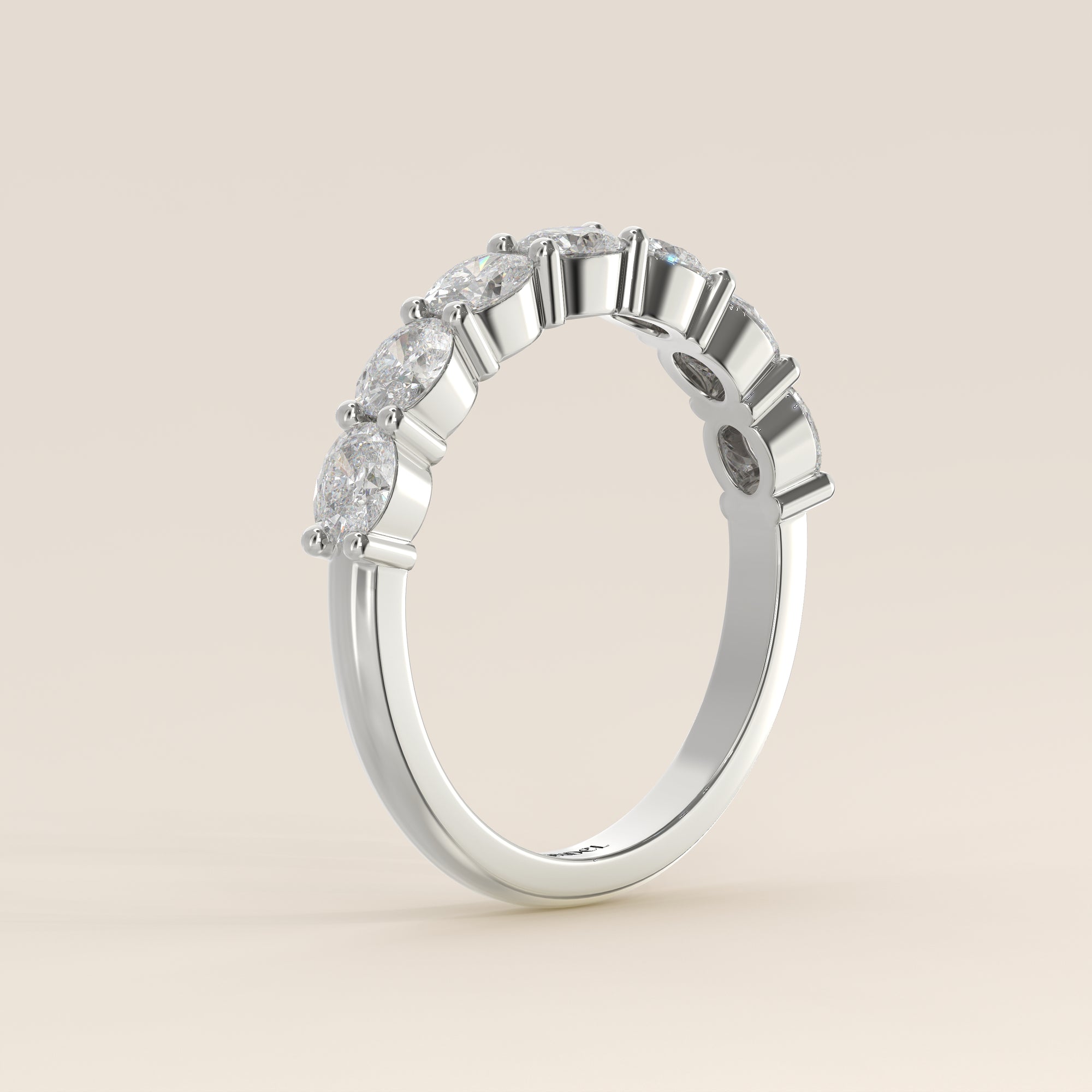 Rijring ovaal lab grown diamant east to west half gezet, witgoud