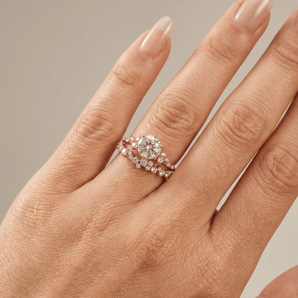 Rond briljant lab grown diamant ring met aanschuifring set snowdrift 18k geelgoud 1-72 ct-2-38 ct