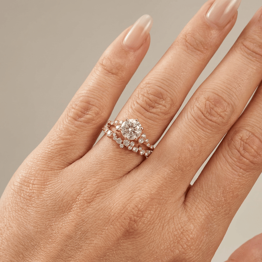 Rond briljant lab grown diamant ring met aanschuifring set snowdrift 18k geelgoud 1-72 ct-2-38 ct