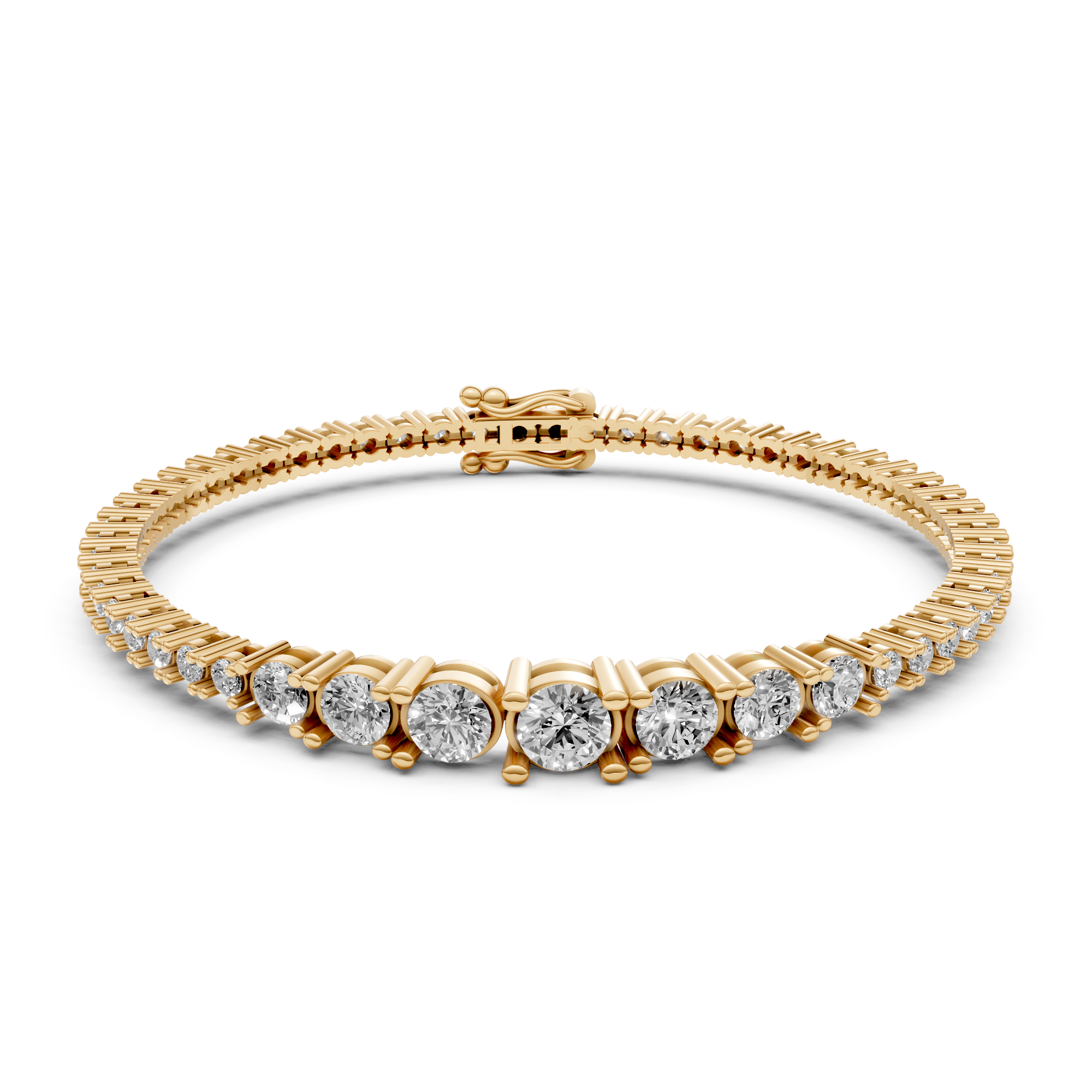 Féline - In Stock - Lab Grown Diamond Tennis Bracelet with Gradient Diamond Size - 18K Yellow Gold - 5,65 ct