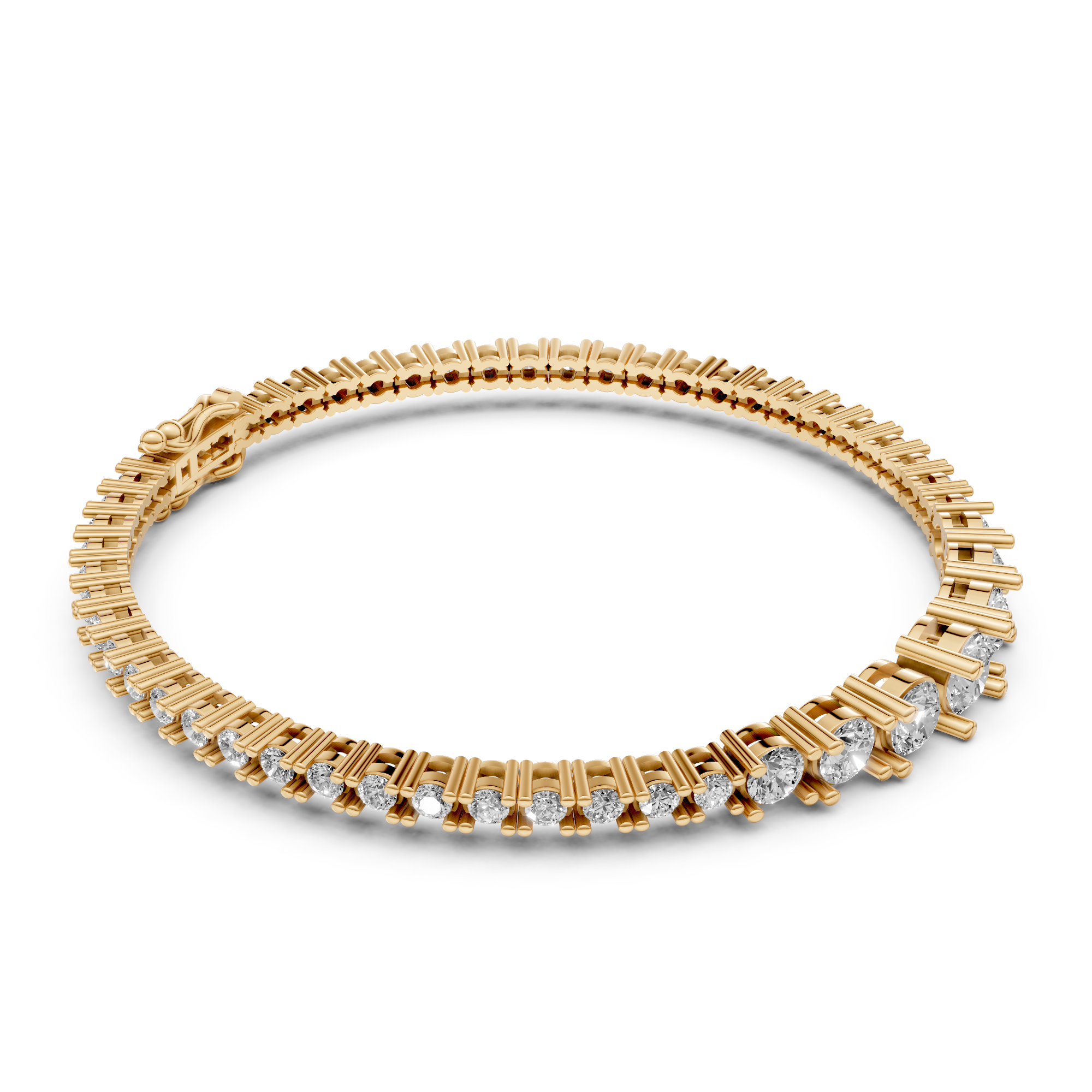 Féline - In Stock - Lab Grown Diamond Tennis Bracelet with Gradient Diamond Size - 18K Yellow Gold - 5,65 ct