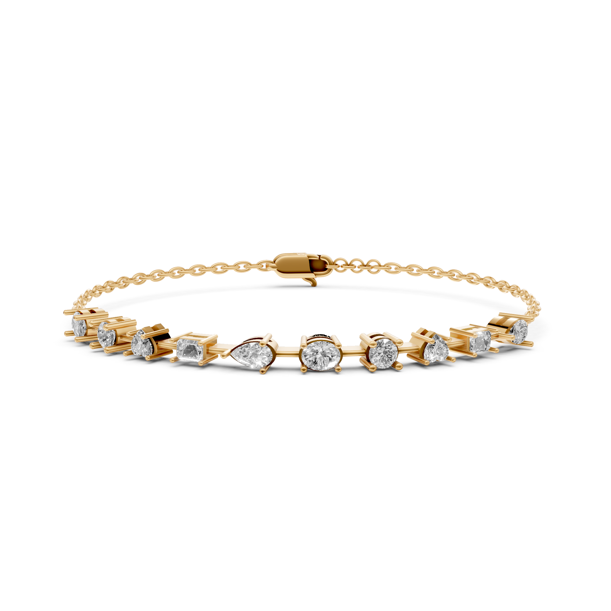 Nora - In Stock - Fancy Shape Lab Grown Diamond Bracelet with Fine Chain - 18K Yellow Gold - 1,8 ct