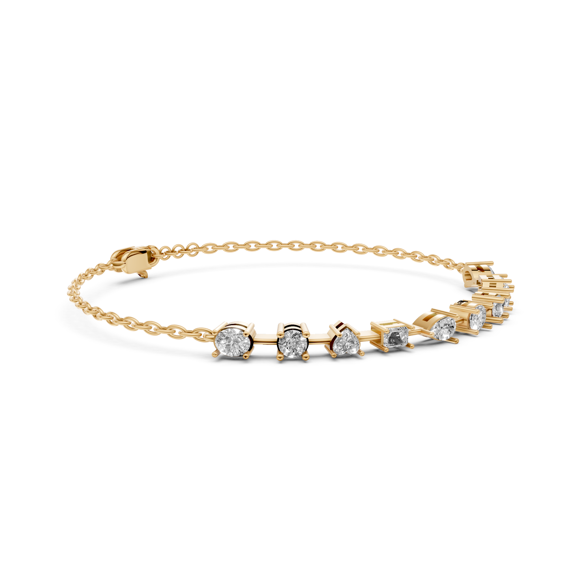 Nora - In Stock - Fancy Shape Lab Grown Diamond Bracelet with Fine Chain - 18K Yellow Gold - 1,8 ct