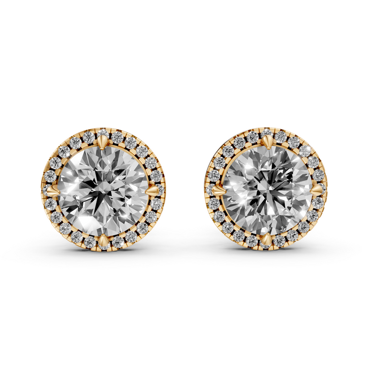 Rond Briljant Halo Stud Oorbellen - 18k Geelgoud - 2,23 ct