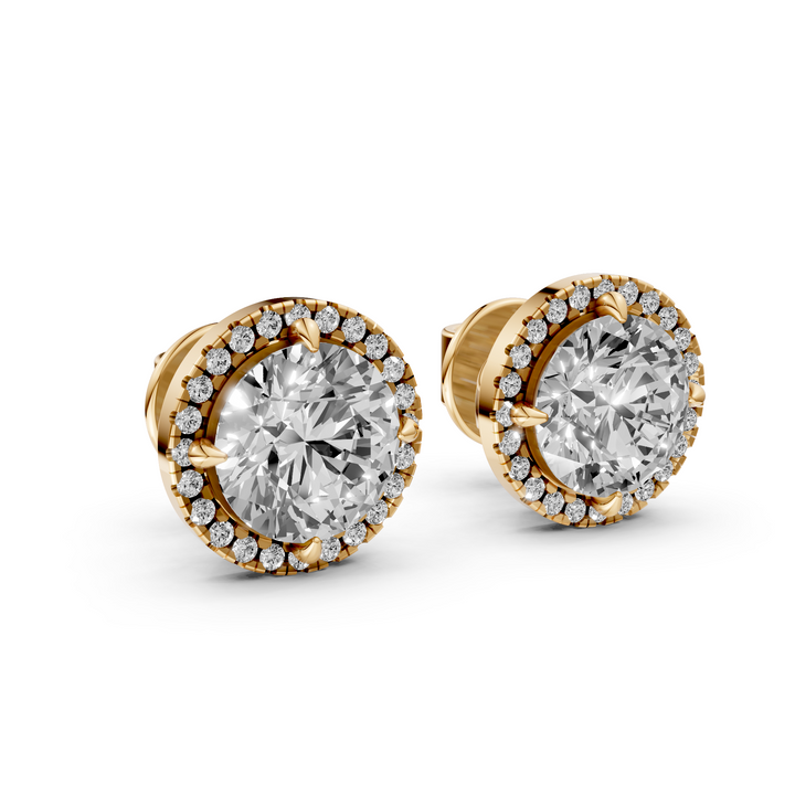 Rond Briljant Halo Stud Oorbellen - 18k Geelgoud - 2,23 ct