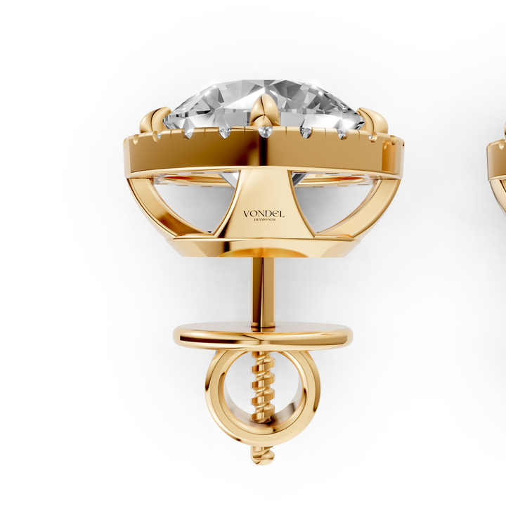 Rond Briljant Halo Stud Oorbellen - 18k Geelgoud - 2,23 ct