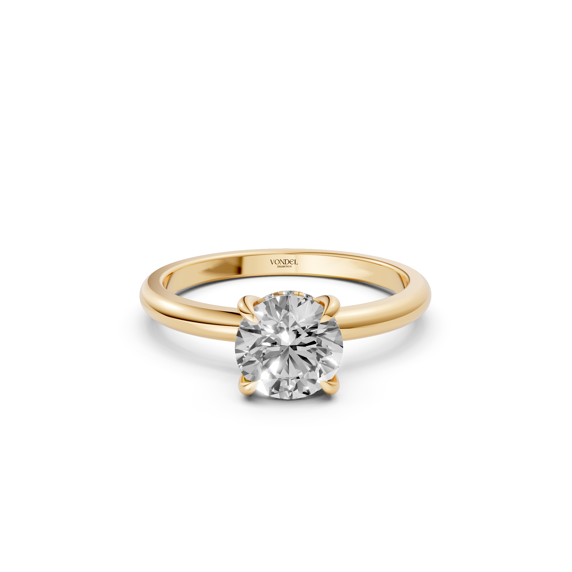 Lisa - In Stock - Solitaire Round Brilliant Lab Grown Diamond Ring with Hidden Halo - 18K Yelllow Gold - 1,56 ct