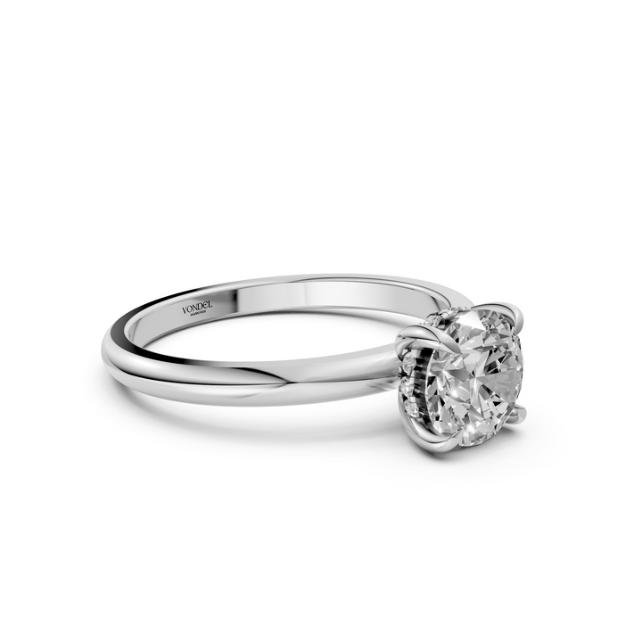 Solitaire Rond Briljant Ring met Hidden Halo - 18K Witgoud - 0,57 ct