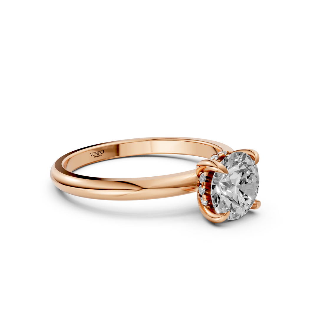 Solitaire Rond Briljant Ring met Hidden Halo - 18K Rosegoud - 0,573 ct