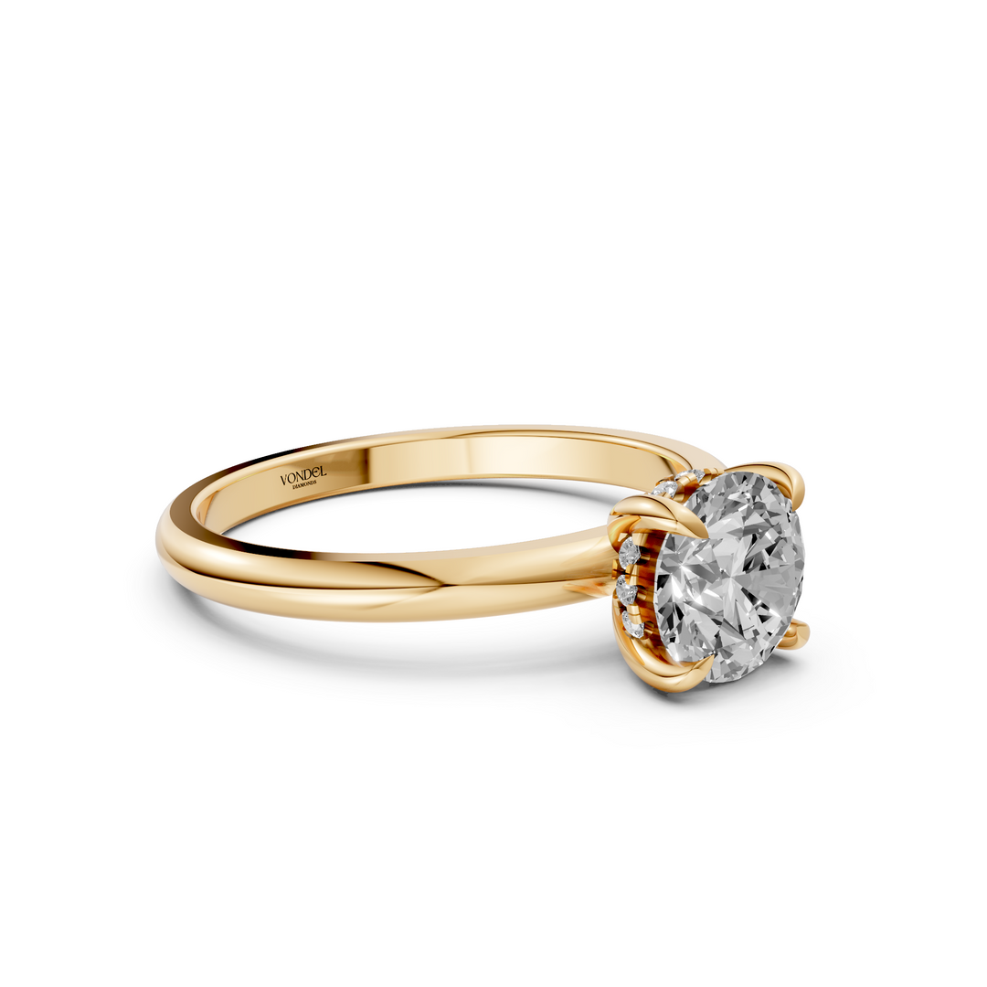 Solitaire Rond Briljant Ring met Hidden Halo - 18K Geelgoud - 0,60 ct