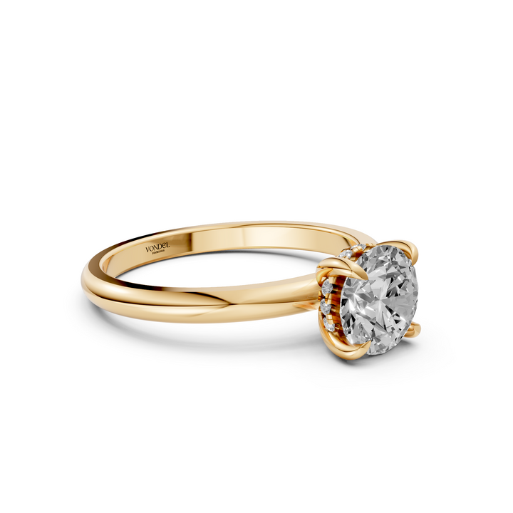 Solitaire Rond Briljant Ring met Hidden Halo - 18K Geelgoud - 0,60 ct