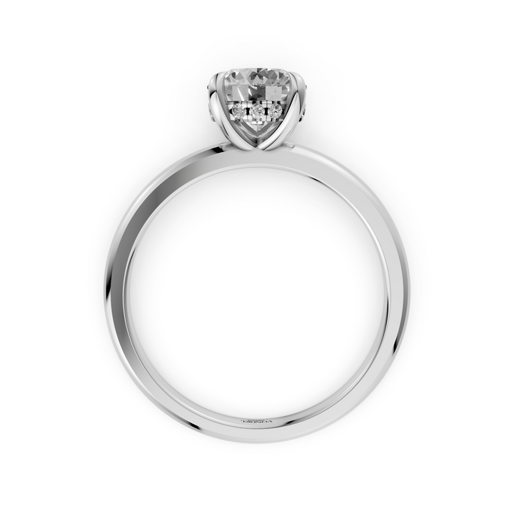 Solitaire Rond Briljant Ring met Hidden Halo - 18K Witgoud - 0,57 ct