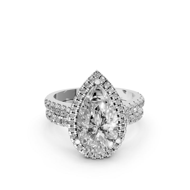 Peer Halo Ring met Pave Band en Aanschuifring Set - 18K Witgoud - 3,01 ct