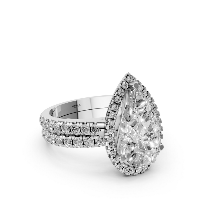 Peer Halo Ring met Pave Band en Aanschuifring Set - 18K Witgoud - 3,01 ct